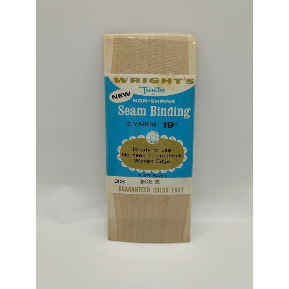 Vtg Wrights Trimtex Non-Shrink Seam Binding 3 Yards - Beige 91